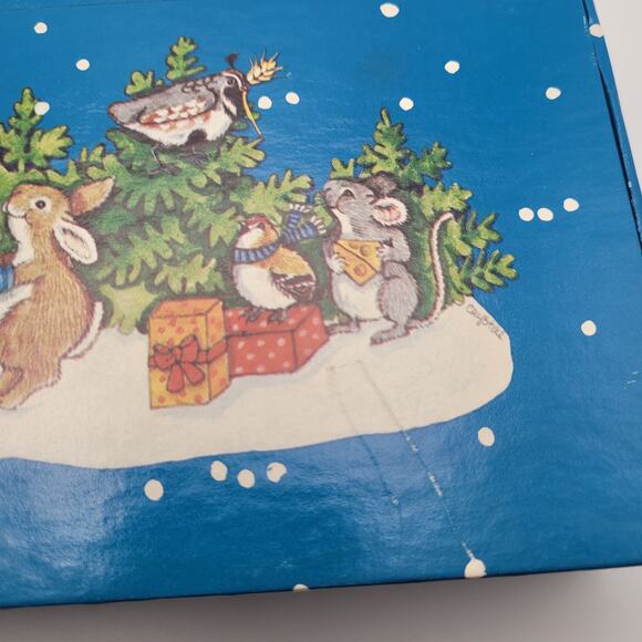 Vintage Blue Pencil Box Animals in Snow Hinged Lid Stationery Storage Old School - Picture 10 of 11